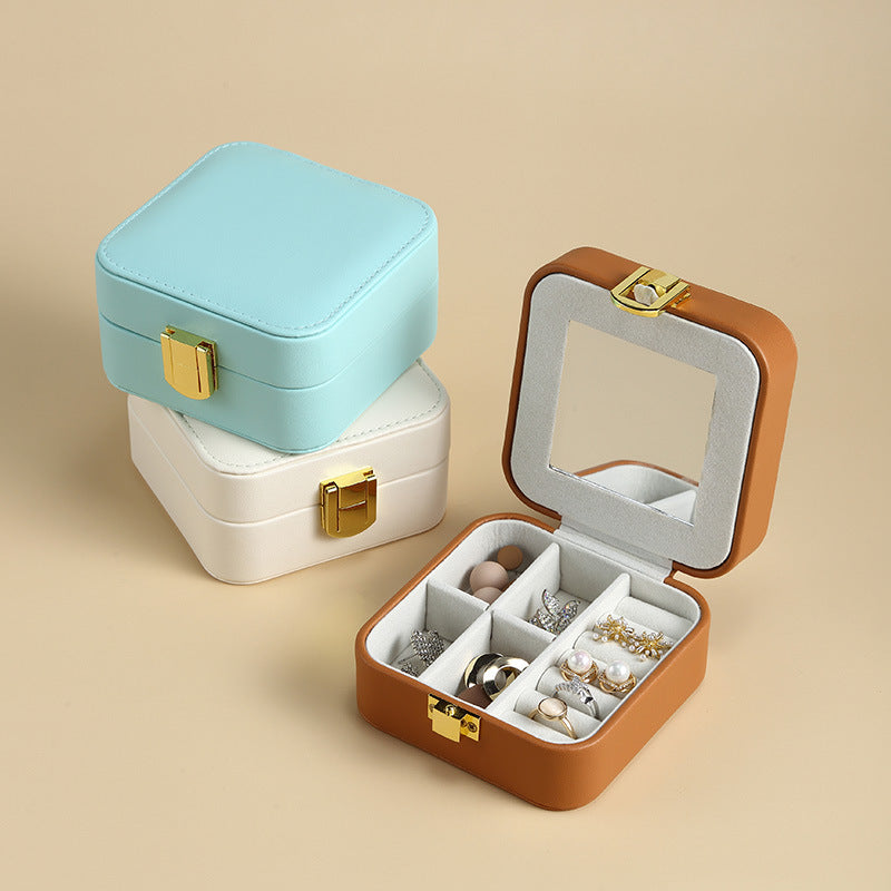 Mini travel jewelry case with mirror in three colors