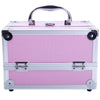 Pink aluminum train case closed