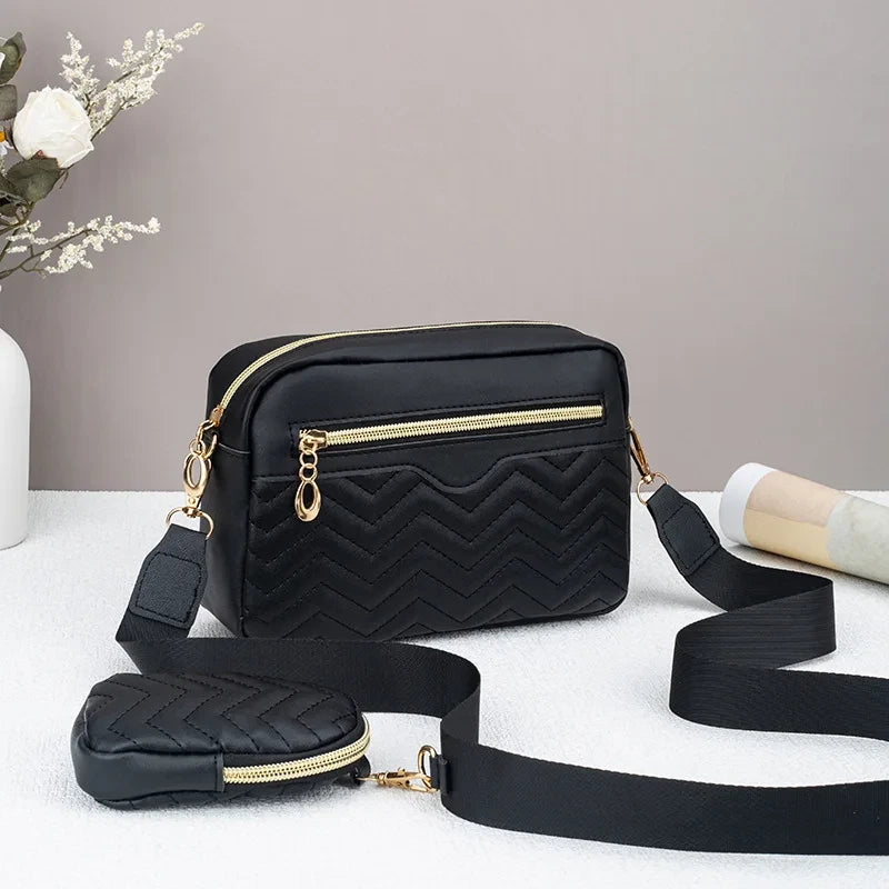 Quilted crossbody bag with mini pouch