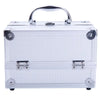 Silver aluminum train case closed