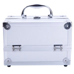 Silver aluminum train case closed