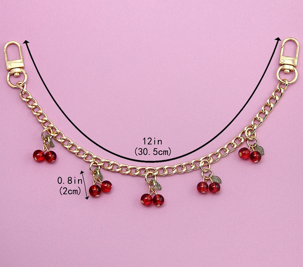 Red cherry bag charm chain, about 30.5 cm long