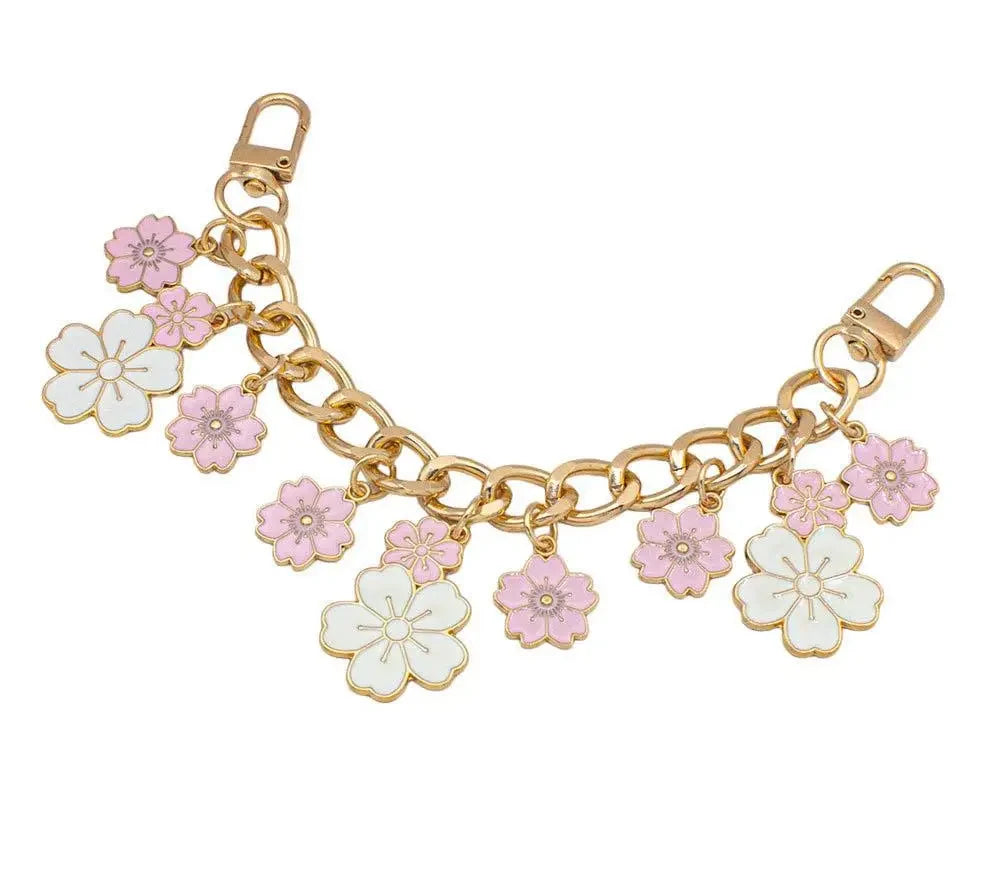 Pink and white blossom bag charm chain